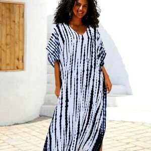 Chic Comfortable Blue White Comfortable Kaftan Holidays Runabout Casual Leisure